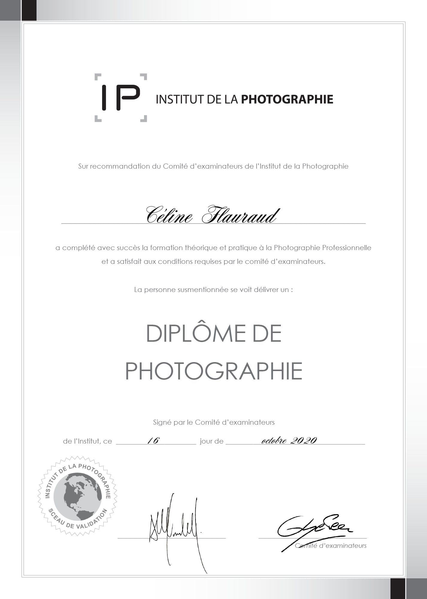 Diplôme Institut de la Photographie