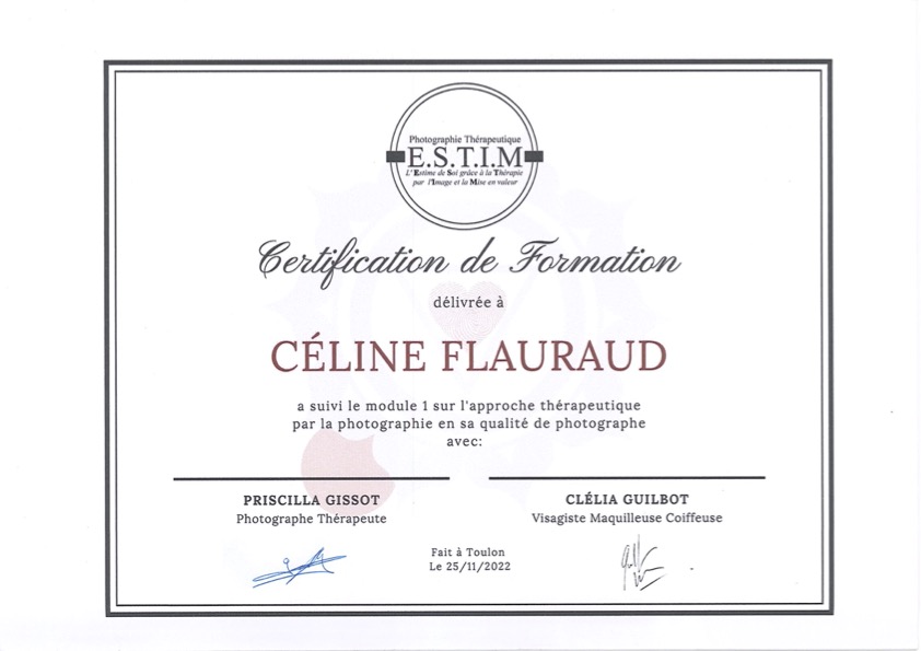 Certificat de formation du label Estim décerné à Céline Pivoine Eyes en novembre 2022