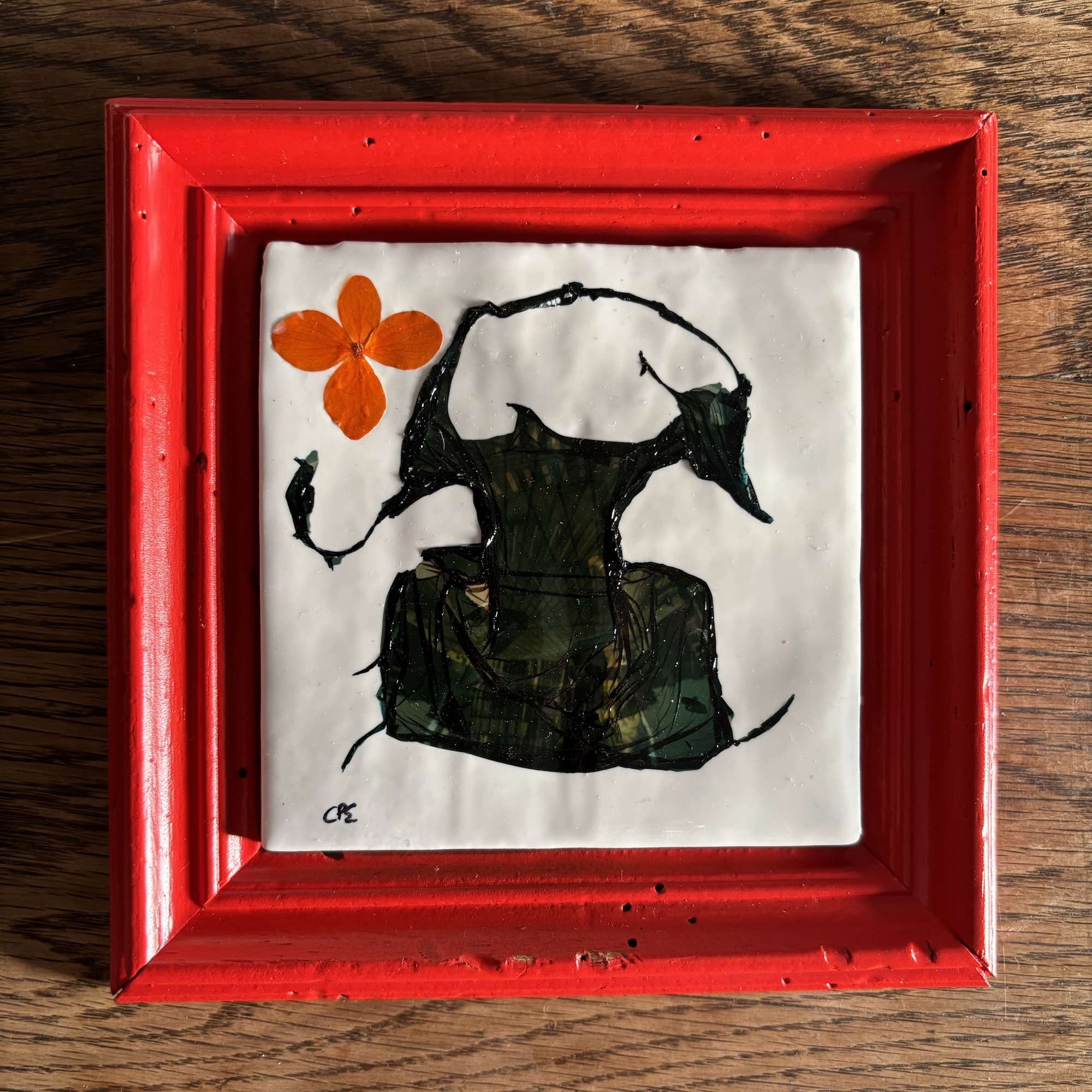 Pacome — émulsion Polaroid sur carrelage, œuvre d’art originale de Céline Pivoine Eyes (série Les petites robes)