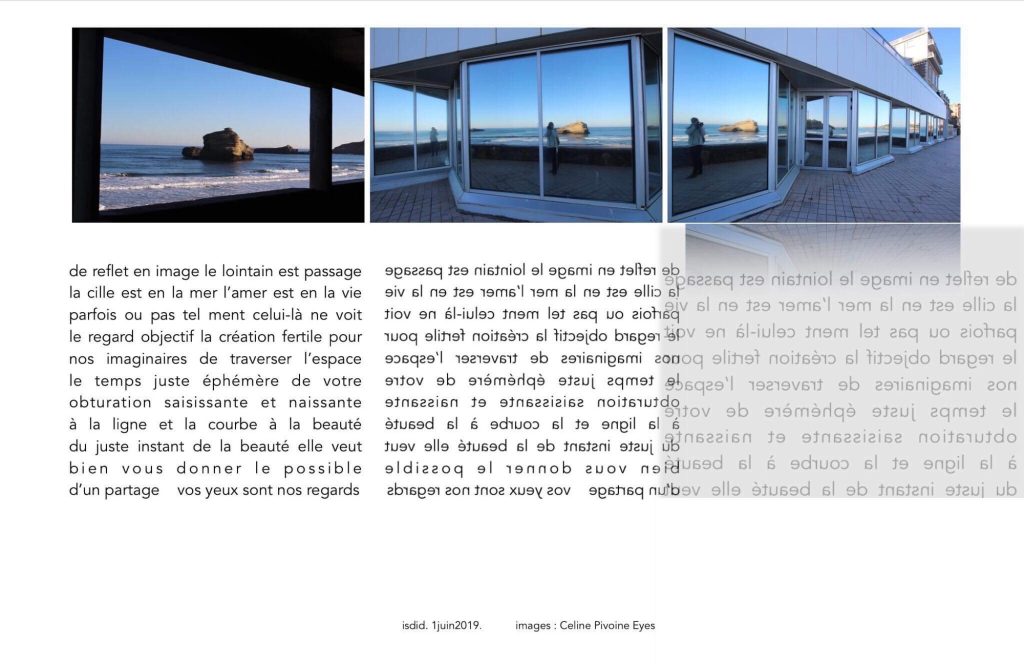 association des images de Céline Pivoine Eyes et des mots de Didier Charuel sur le thème des reflets mer plage