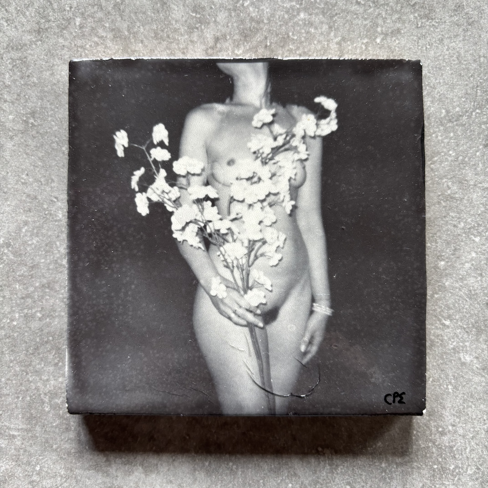 Stéphanie — émulsion Polaroid sur carrelage, œuvre d’art originale de Céline Pivoine Eyes (pièce unique)