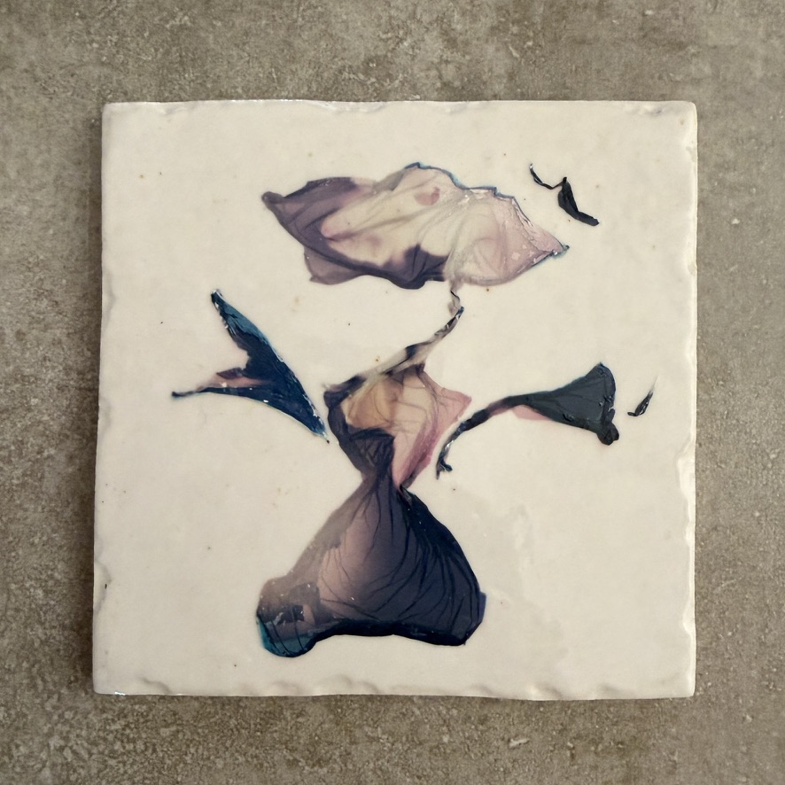Iris — émulsion Polaroid sur carrelage, œuvre d’art originale de Céline Pivoine Eyes (série Les petites robes)